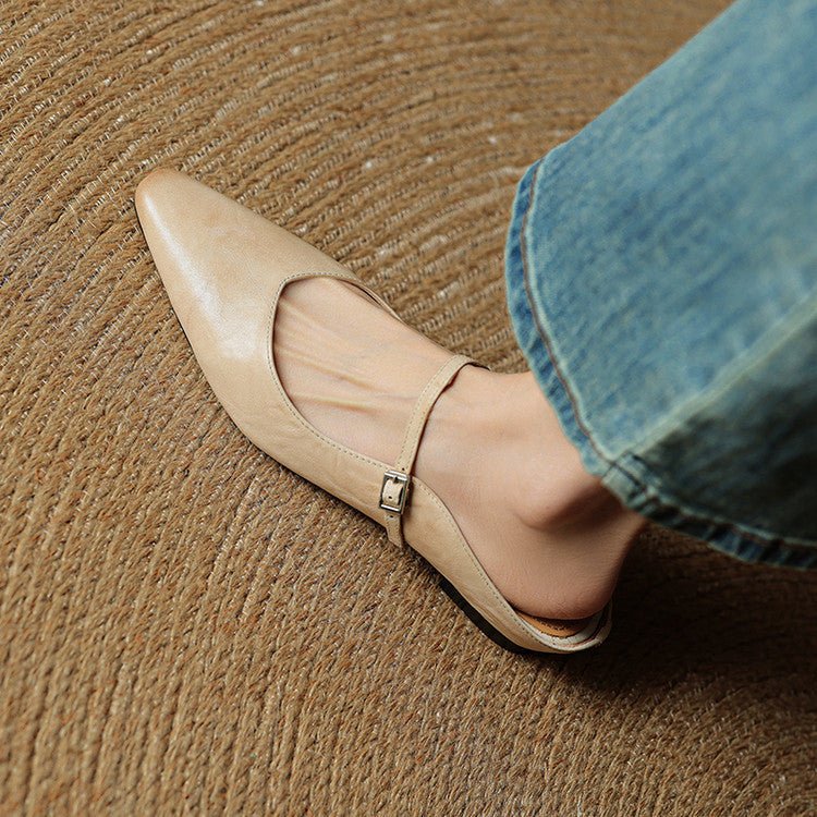 Women's Genuine Leather Ankle-Strap Pointed-Toe Mules
