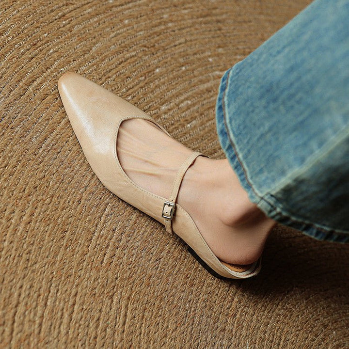 Women's Genuine Leather Ankle-Strap Pointed-Toe Mules