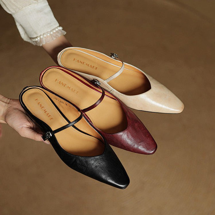 Women's Genuine Leather Ankle-Strap Pointed-Toe Mules