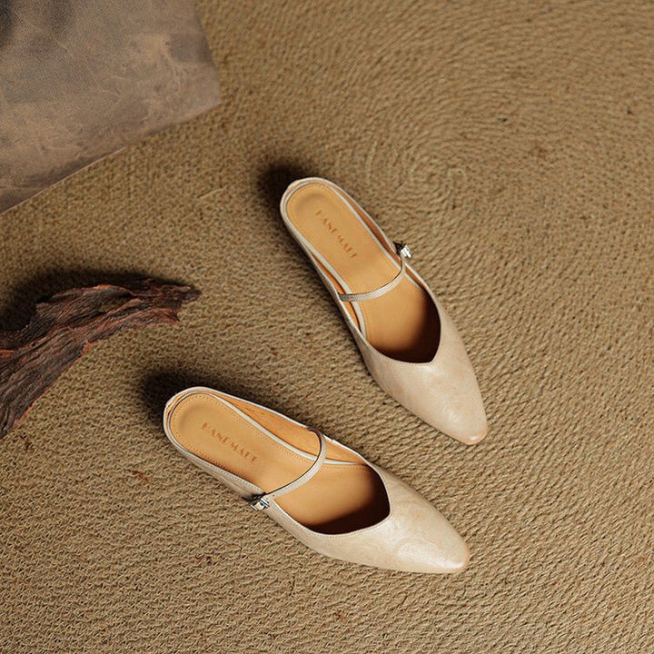 Women's Genuine Leather Ankle-Strap Pointed-Toe Mules
