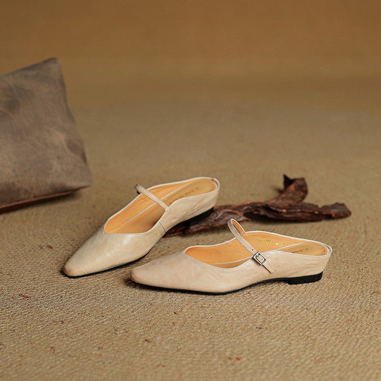 Women's Genuine Leather Ankle-Strap Pointed-Toe Mules