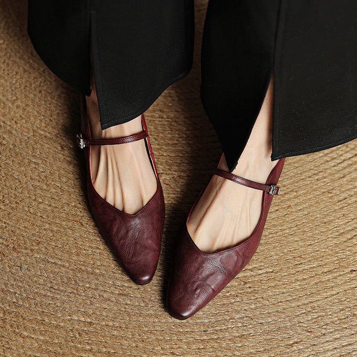 Women's Genuine Leather Ankle-Strap Pointed-Toe Mules