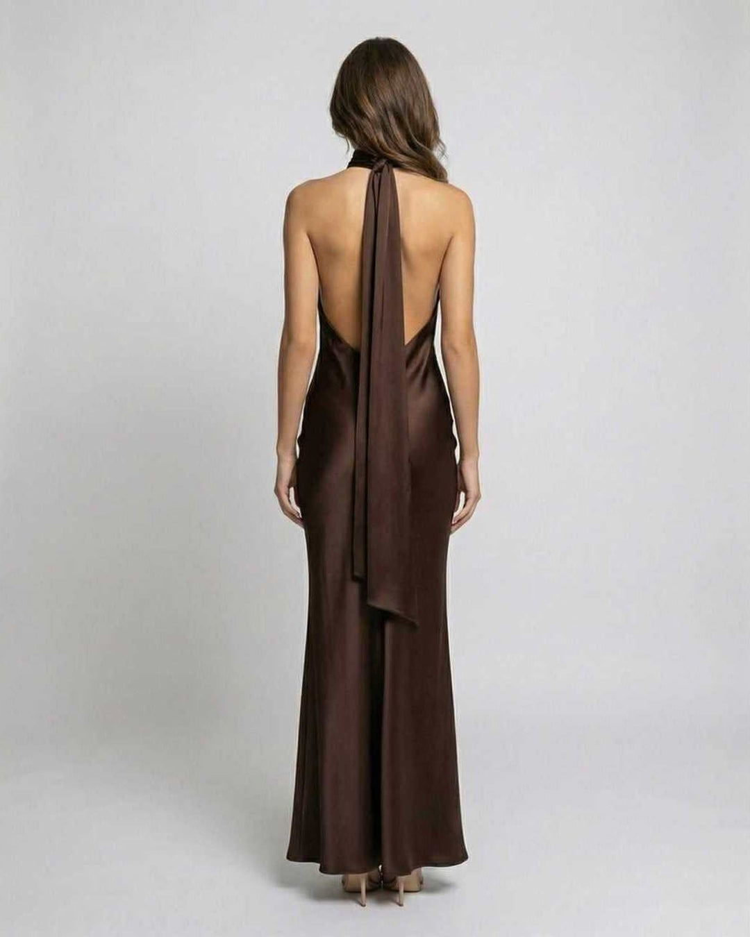 Women's Halter Neck High-Waist Satin Maxi Dress