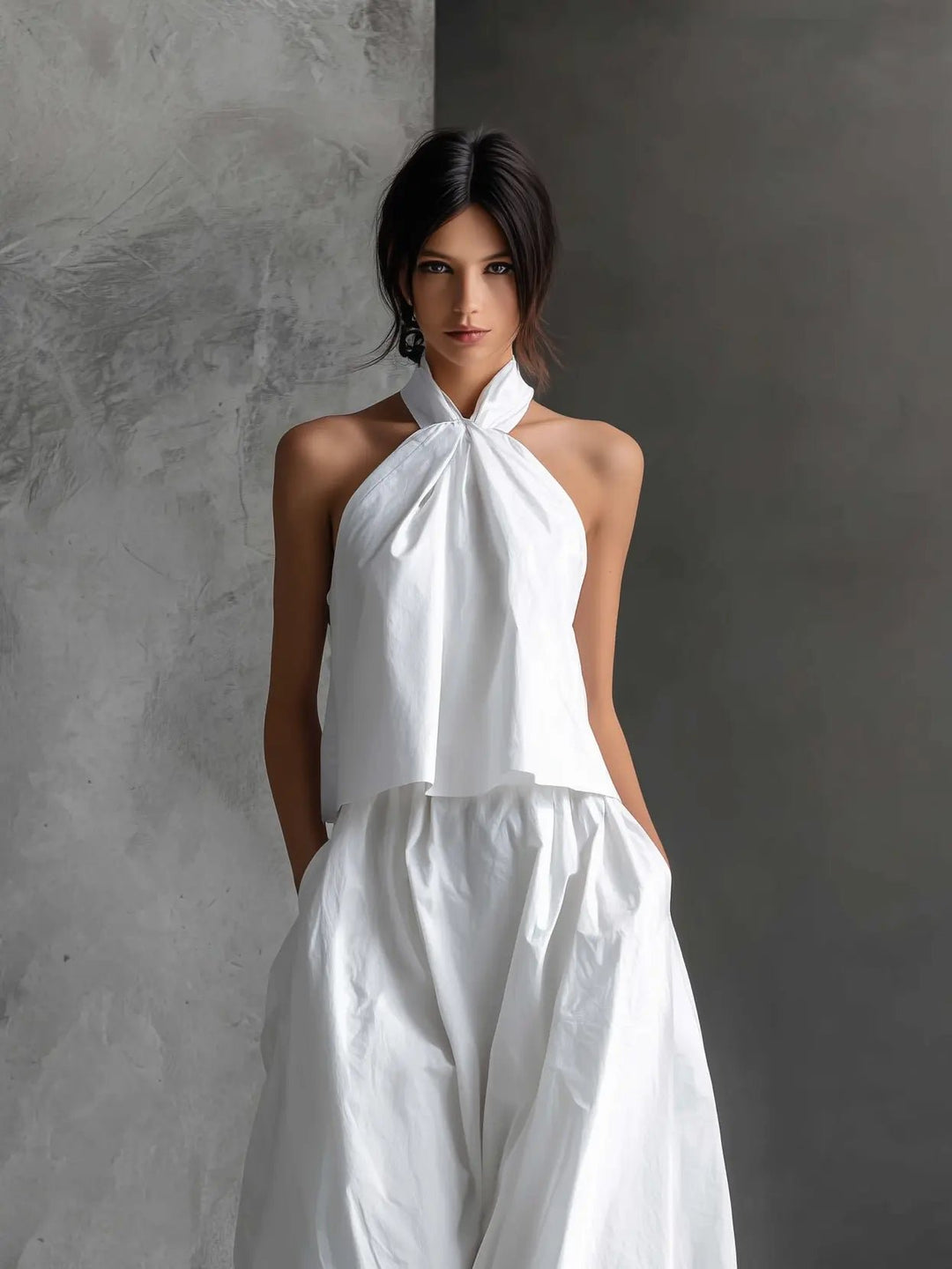Women's Halter-Neck Linen Two-Piece Maxi Set