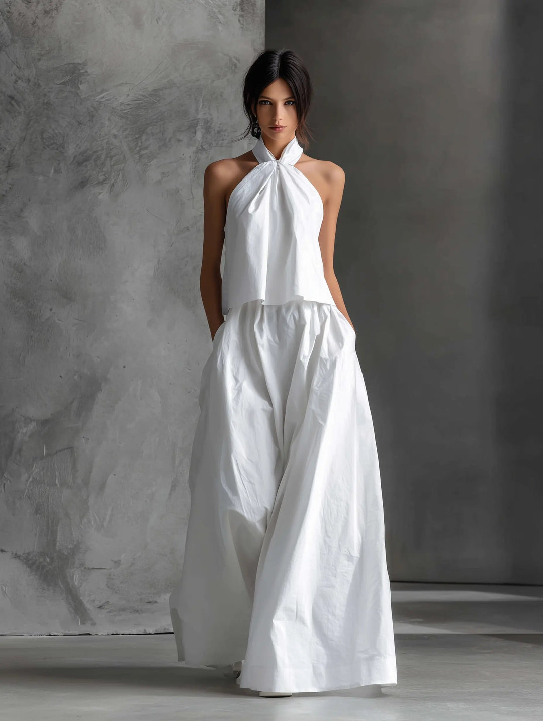 Women's Halter-Neck Linen Two-Piece Maxi Set