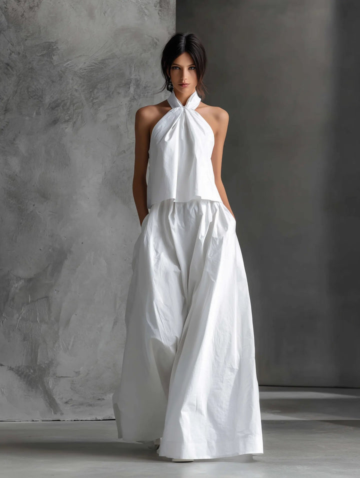 Women's Halter-Neck Linen Two-Piece Maxi Set