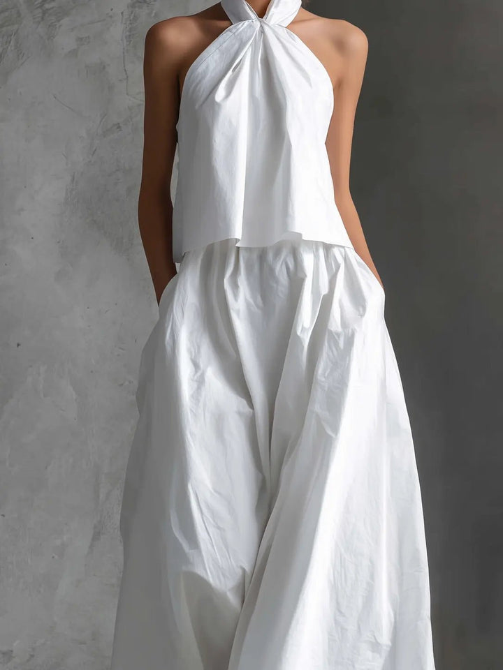 Women's Halter-Neck Linen Two-Piece Maxi Set