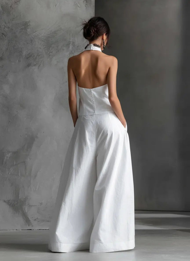 Women's Halter-Neck Linen Two-Piece Maxi Set