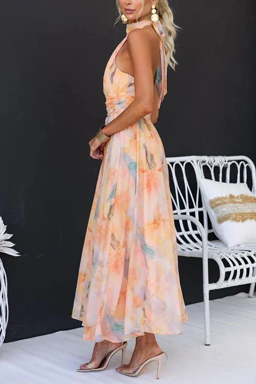 Women's Halter Neck Sleeveless Backless Maxi Dress