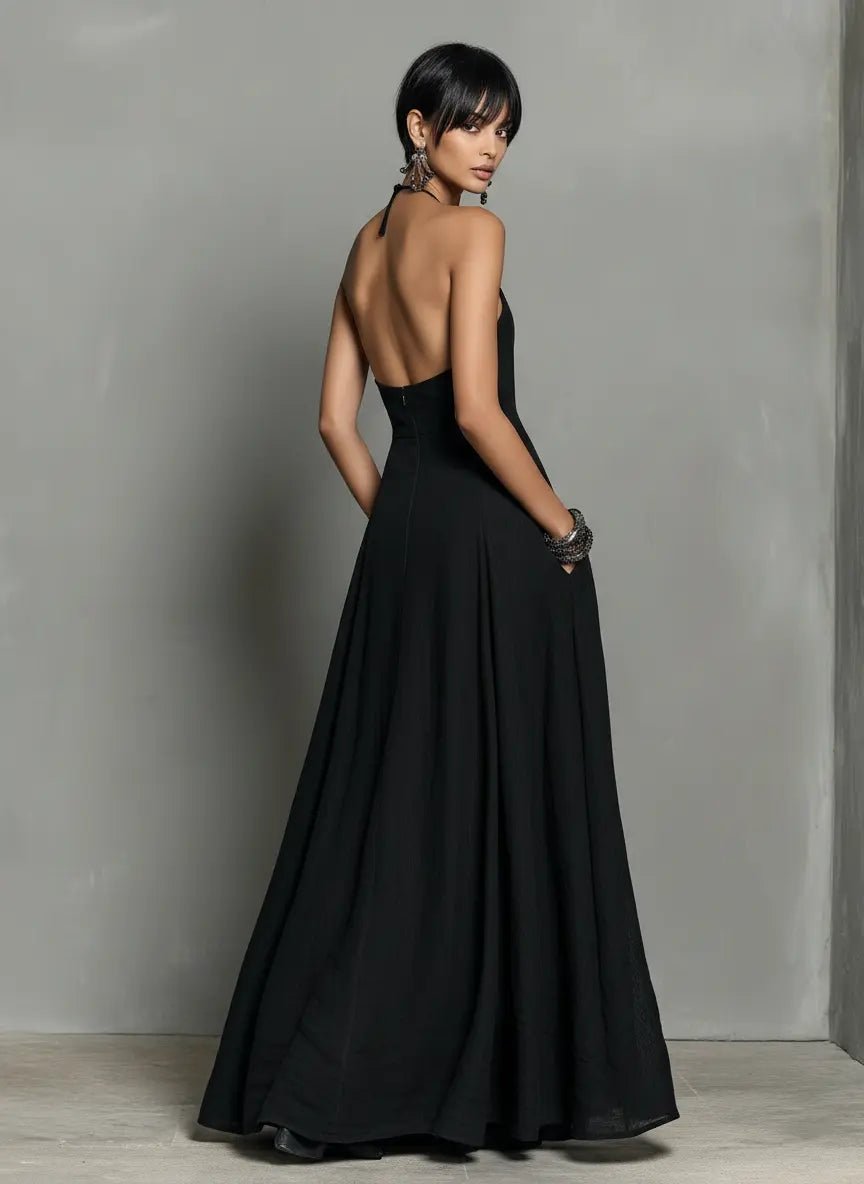 Women's Halter Neck Sleeveless Linen Maxi Dress