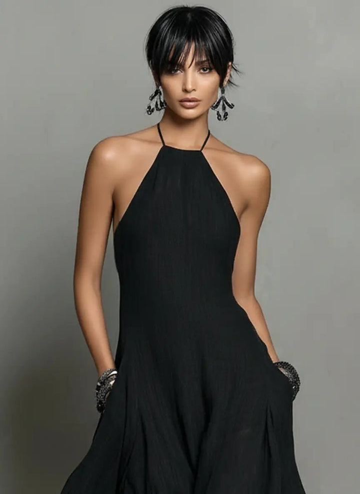 Women's Halter Neck Sleeveless Linen Maxi Dress