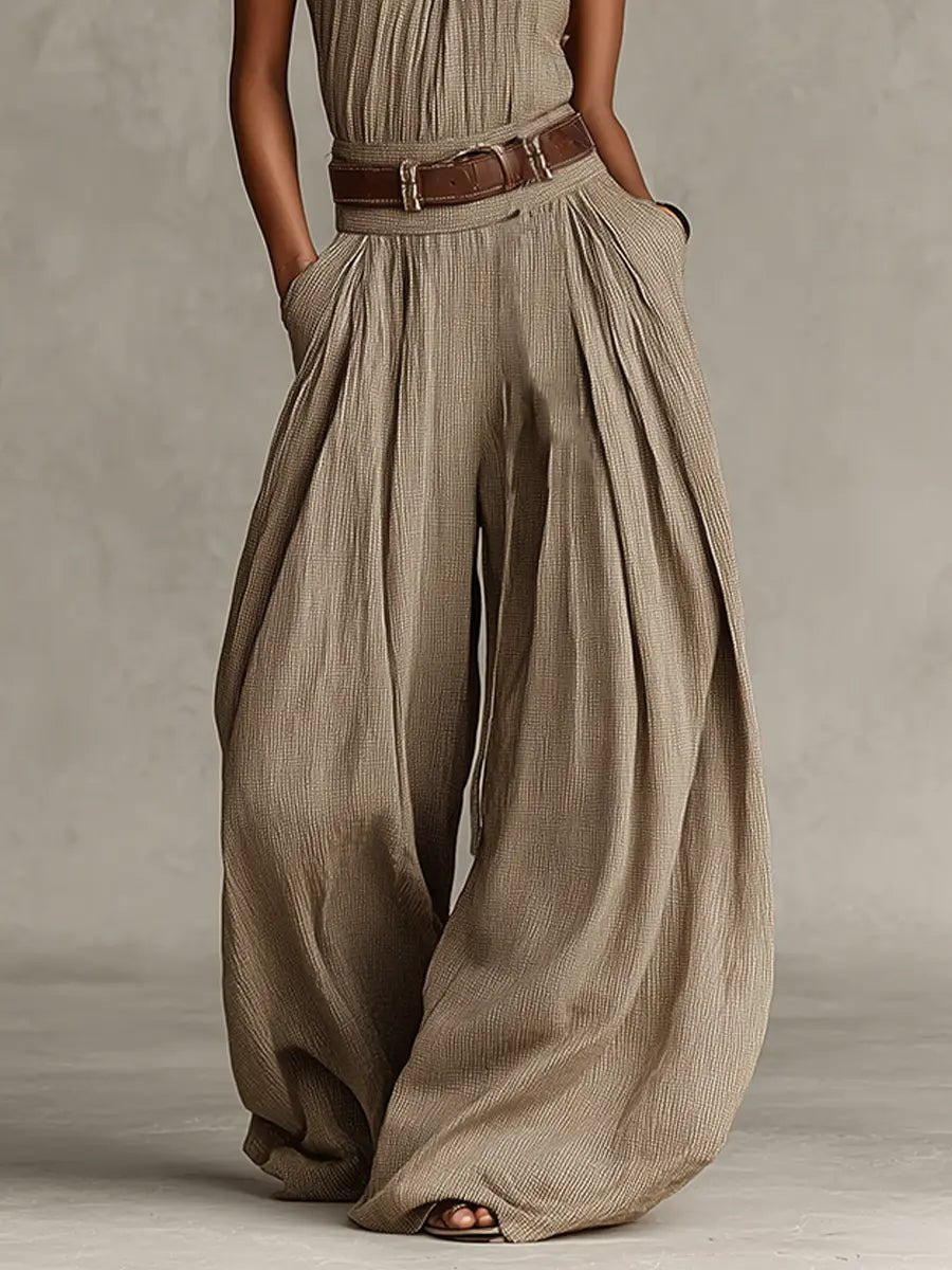 Women's Halter-Neck Wide-Leg Cotton Blend Jumpsuit