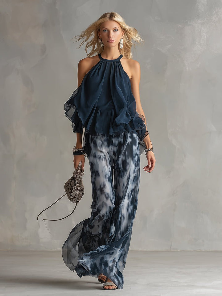 Women's Halter Two Piece Set with Wide Leg Pants