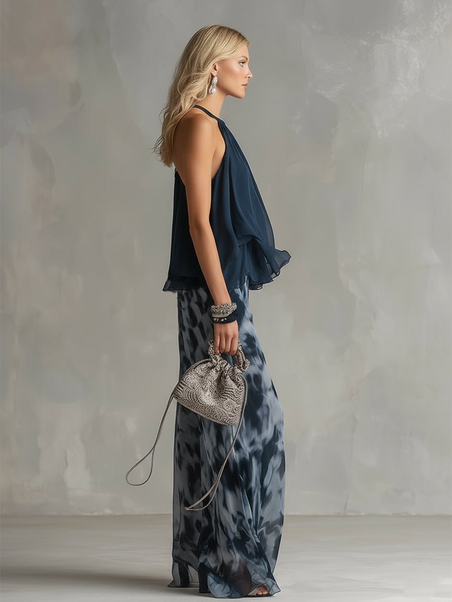 Women's Halter Two Piece Set with Wide Leg Pants