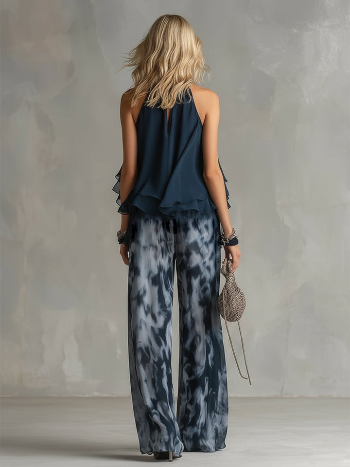 Women's Halter Two Piece Set with Wide Leg Pants
