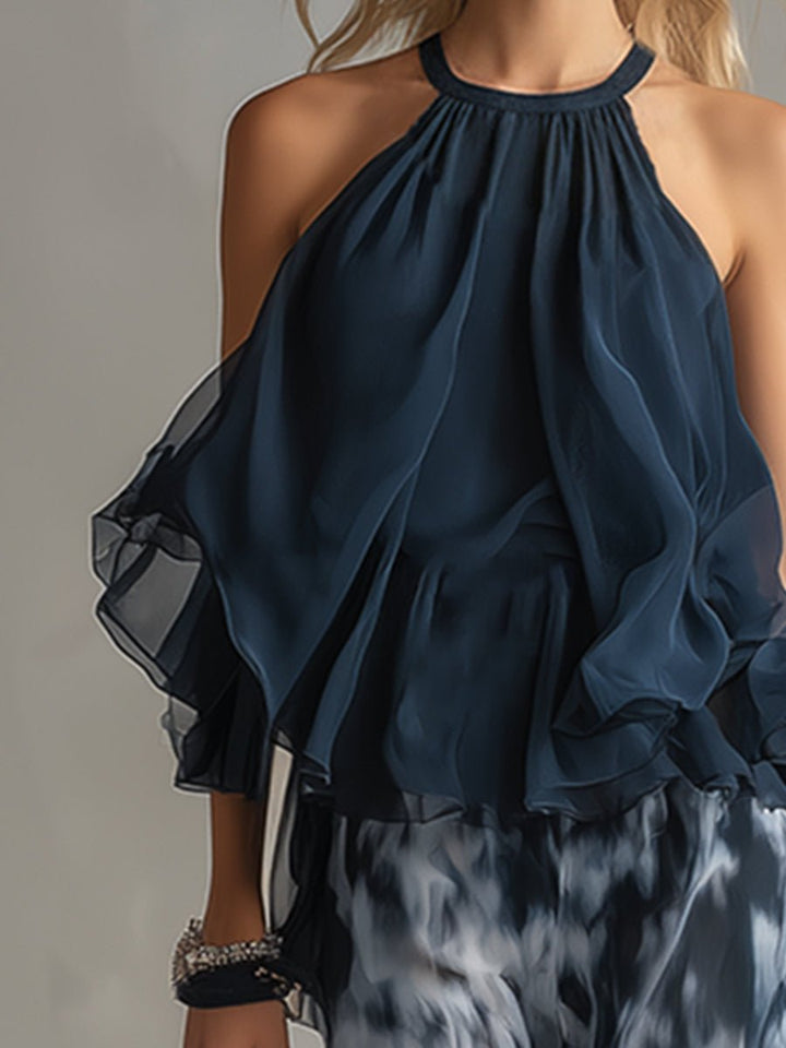 Women's Halter Two Piece Set with Wide Leg Pants