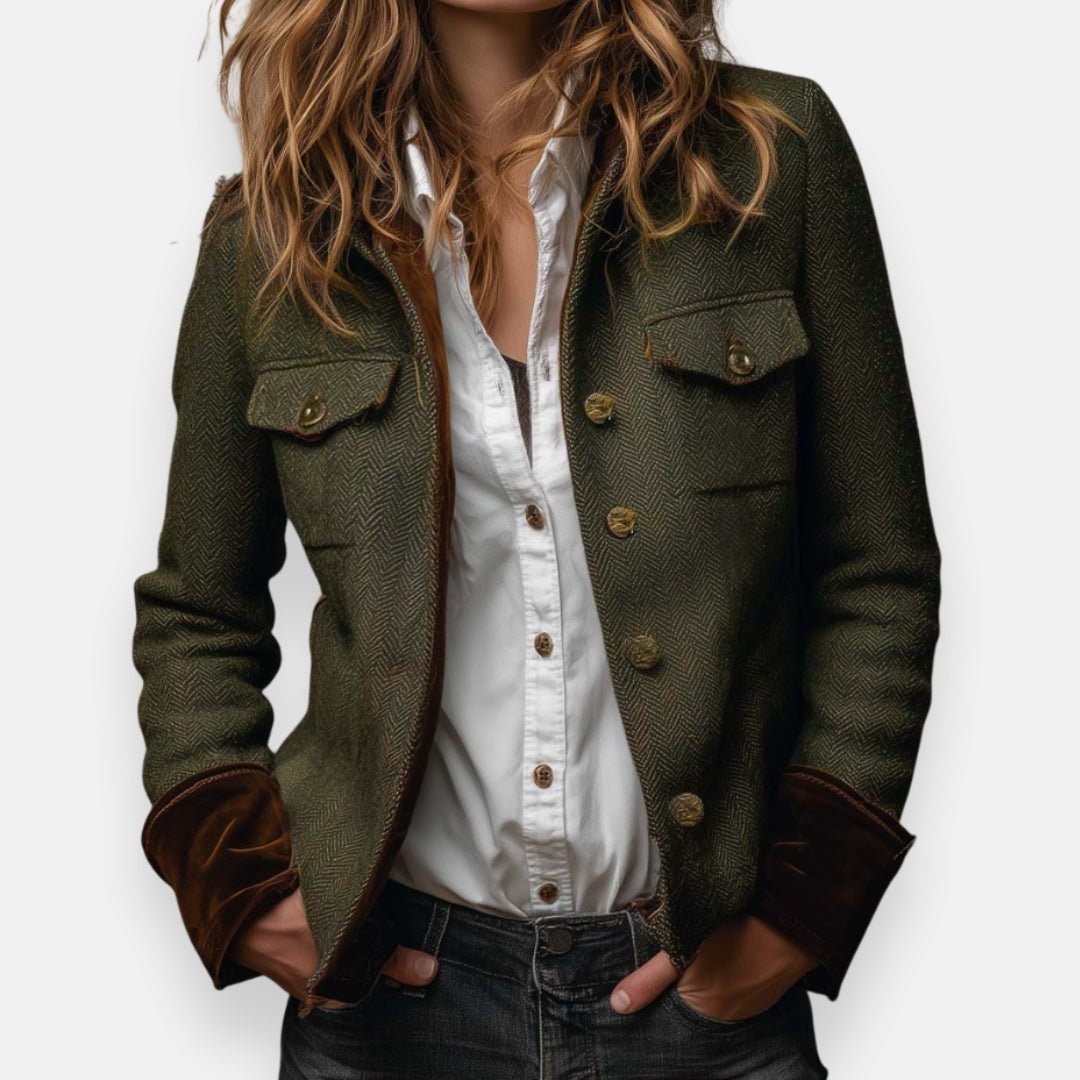 Women's Herringbone Button-Front Structured Blazer Jacket