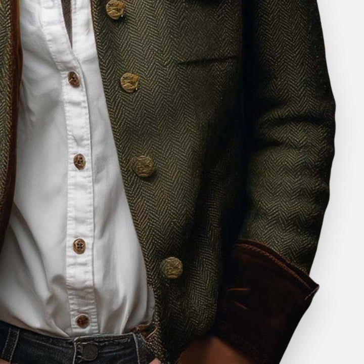 Women's Herringbone Button-Front Structured Blazer Jacket
