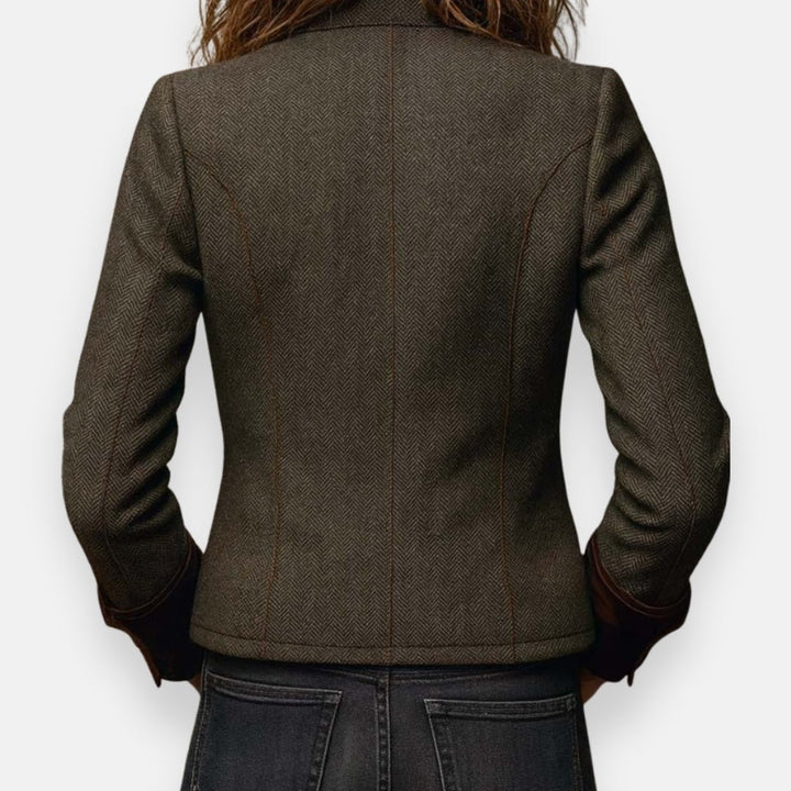 Women's Herringbone Button-Front Structured Blazer Jacket