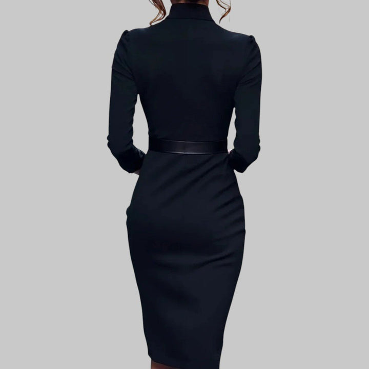 Women's High-Neck Belted Sheath Midi Dress
