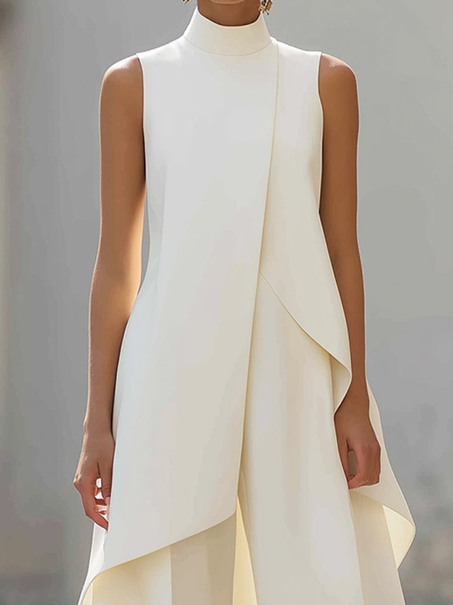 Women's High-Neck Sleeveless Asymmetric Wide-Leg Pants Set