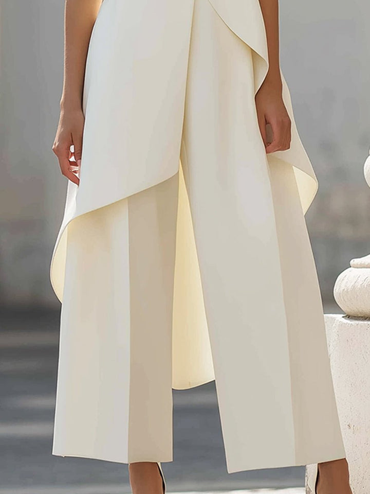 Women's High-Neck Sleeveless Asymmetric Wide-Leg Pants Set