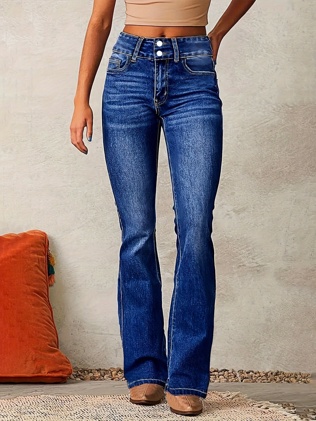 Women's High-Rise Bootcut Stretch Denim Jeans - Navy