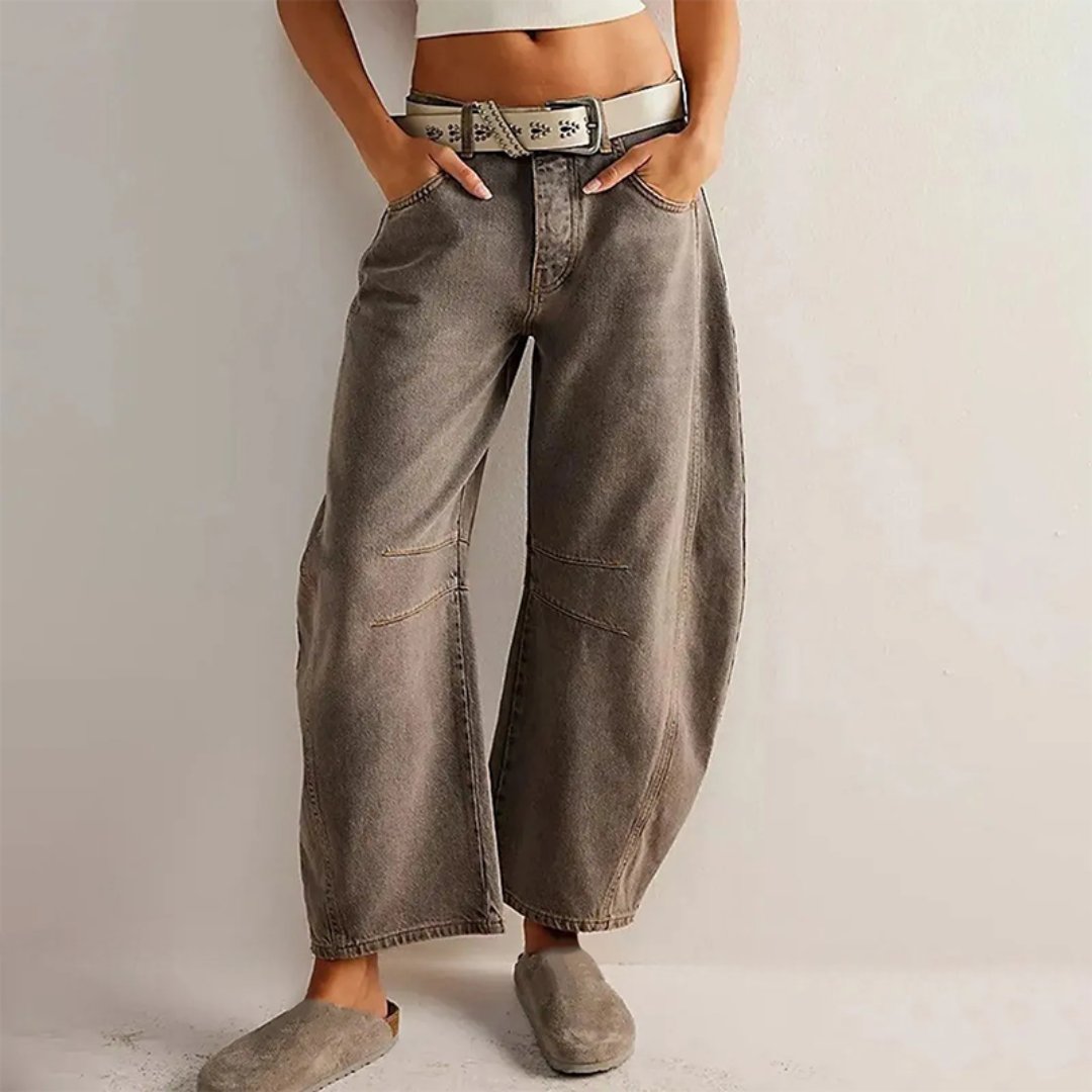 Women's High-Waist Barrel-Leg Relaxed-Fit Denim Jeans - Dark Gray