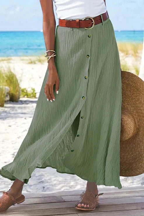 Women's High-Waist Button-Front Linen-Look Maxi Skirt - Light green