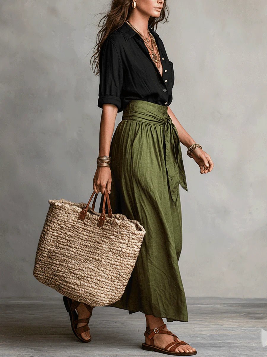 Women's High-Waist Button-Up Two-Piece Maxi Set