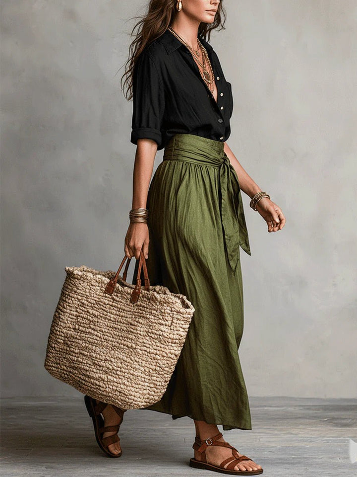 Women's High-Waist Button-Up Two-Piece Maxi Set
