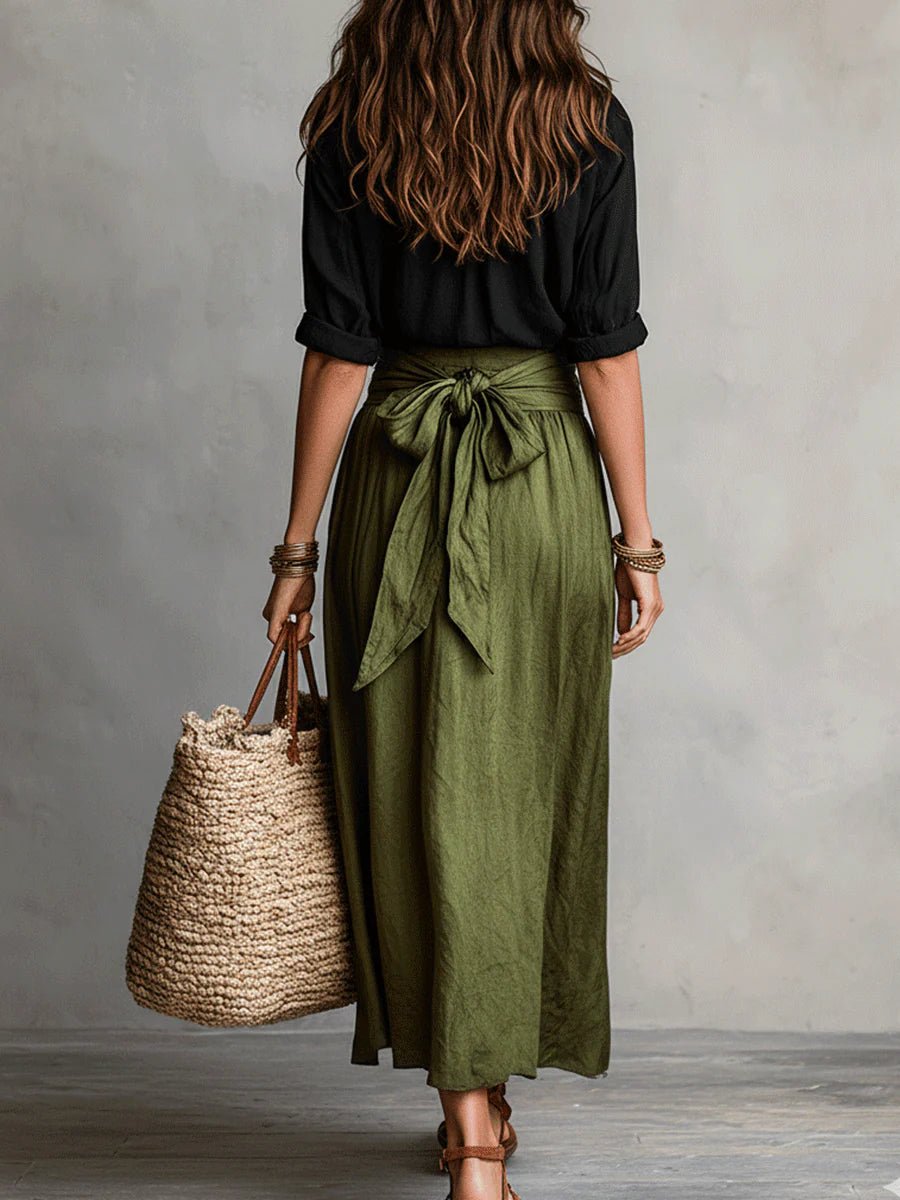 Women's High-Waist Button-Up Two-Piece Maxi Set