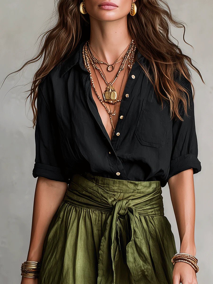 Women's High-Waist Button-Up Two-Piece Maxi Set
