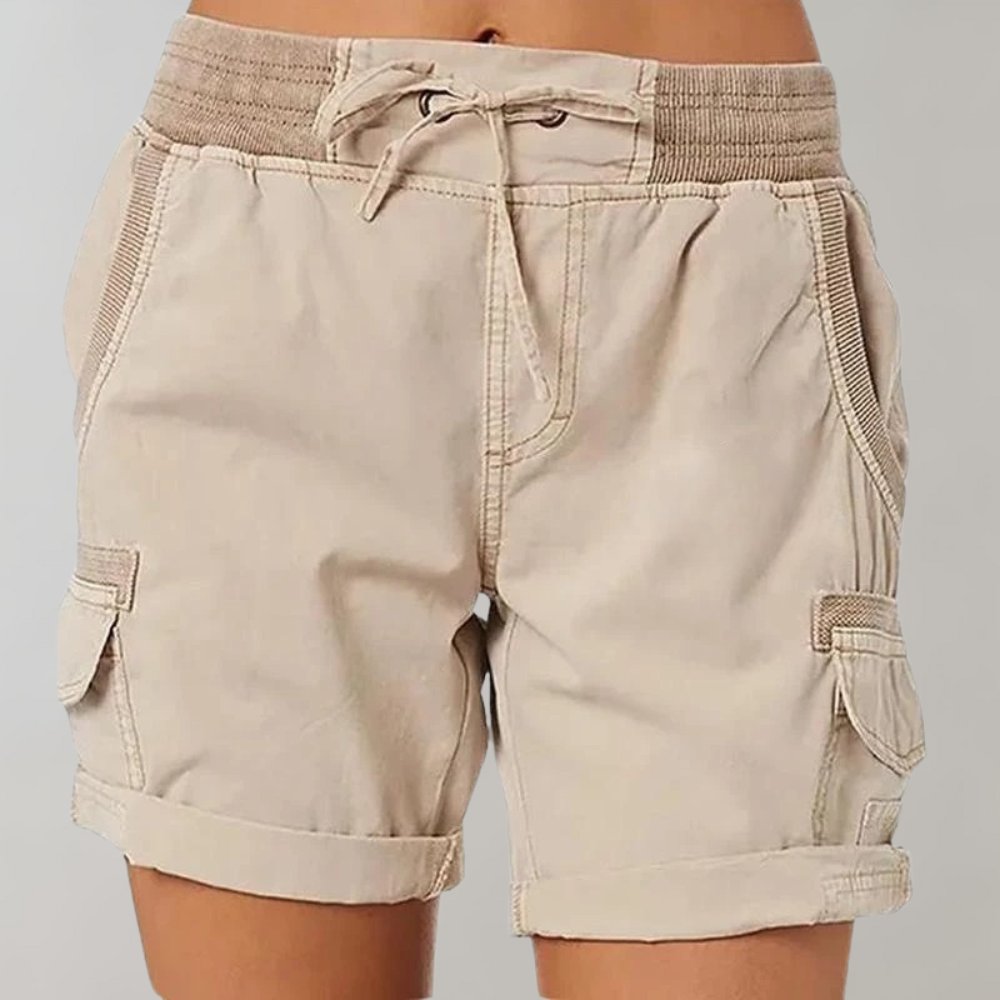 Women's High-Waist Drawstring Cargo Shorts - Beige