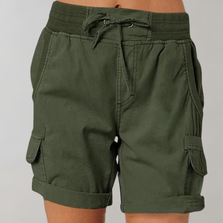 Women's High-Waist Drawstring Cargo Shorts - Legergroen