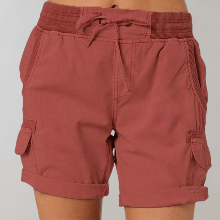 Women's High-Waist Drawstring Cargo Shorts - Rood