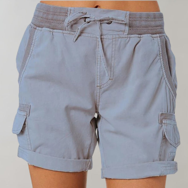 Women's High-Waist Drawstring Cargo Shorts - Blauw