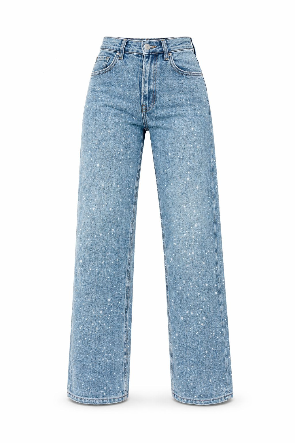 Women's High-Waist Wide-Leg Glitter Straight Denim Pants