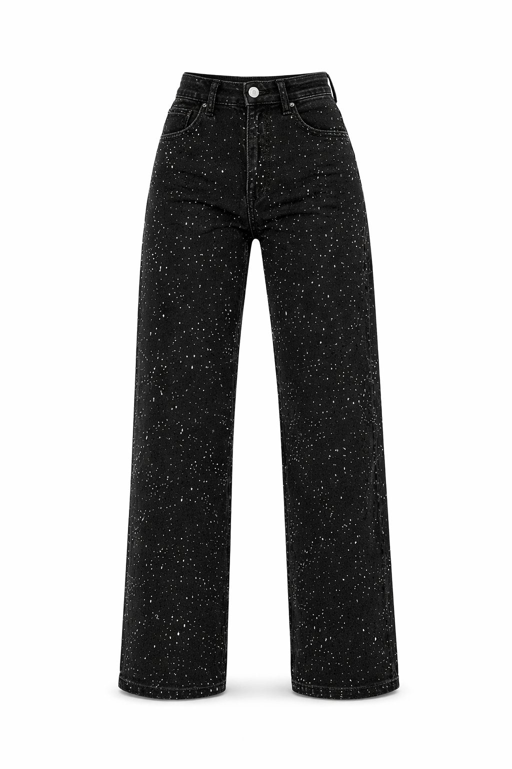 Women's High-Waist Wide-Leg Glitter Straight Denim Pants