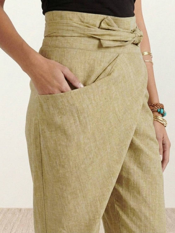 Women's High-Waist Wrap-Front Bow-Tie Cropped Tapered Pants