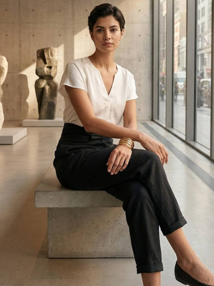 Women's High-Waist Wrap-Front Bow-Tie Cropped Tapered Pants