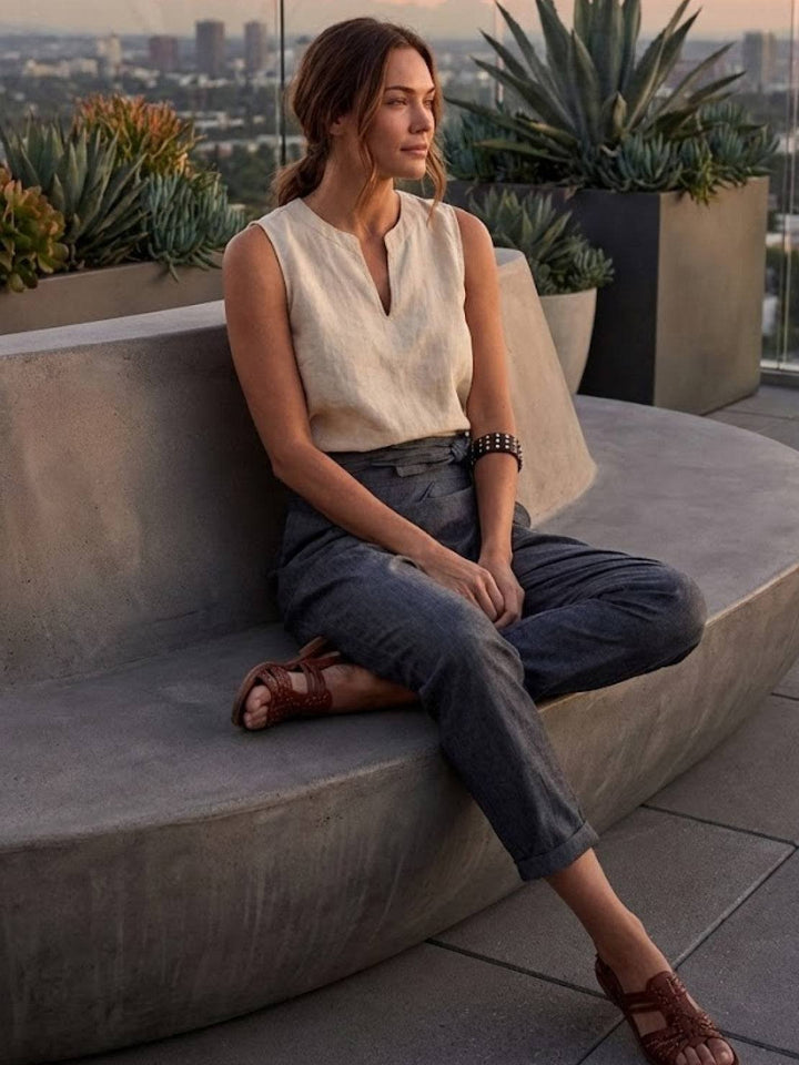 Women's High-Waist Wrap-Front Bow-Tie Cropped Tapered Pants