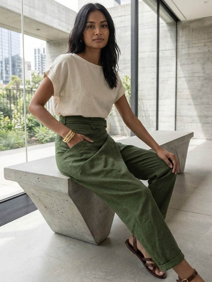 Women's High-Waist Wrap-Front Bow-Tie Cropped Tapered Pants