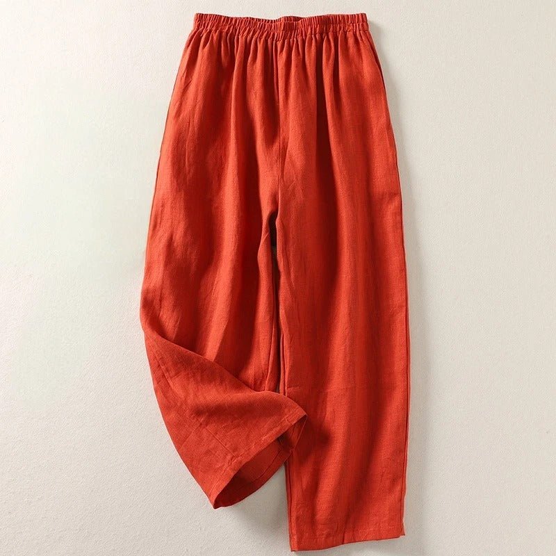 Women's High-Waisted Relaxed-Fit Linen Pants - Orange