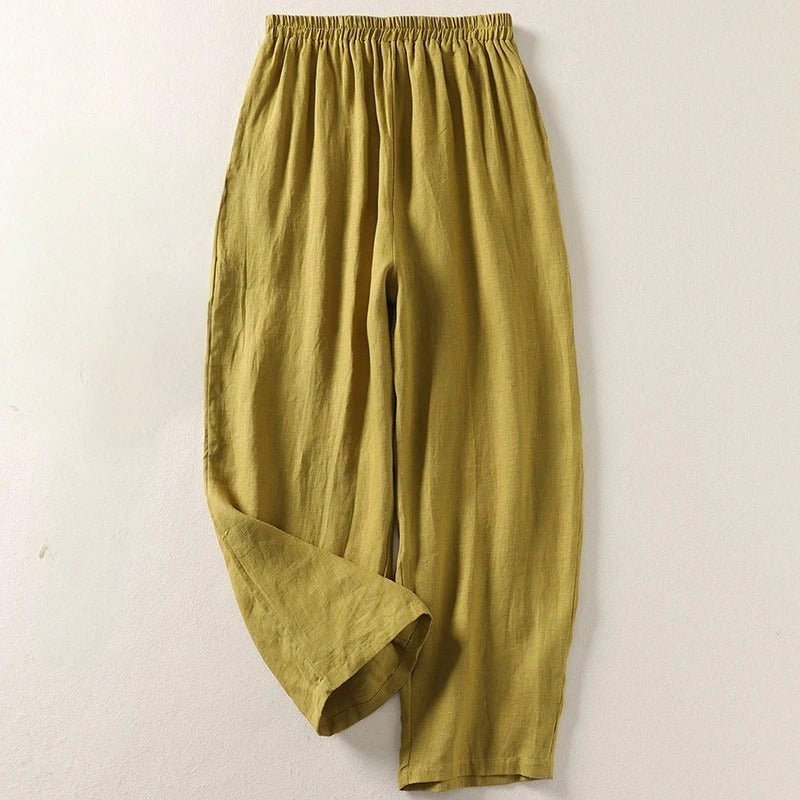 Women's High-Waisted Relaxed-Fit Linen Pants - Olive