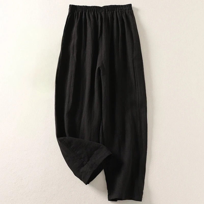Women's High-Waisted Relaxed-Fit Linen Pants - Black