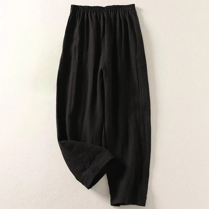 Women's High-Waisted Relaxed-Fit Linen Pants - Black