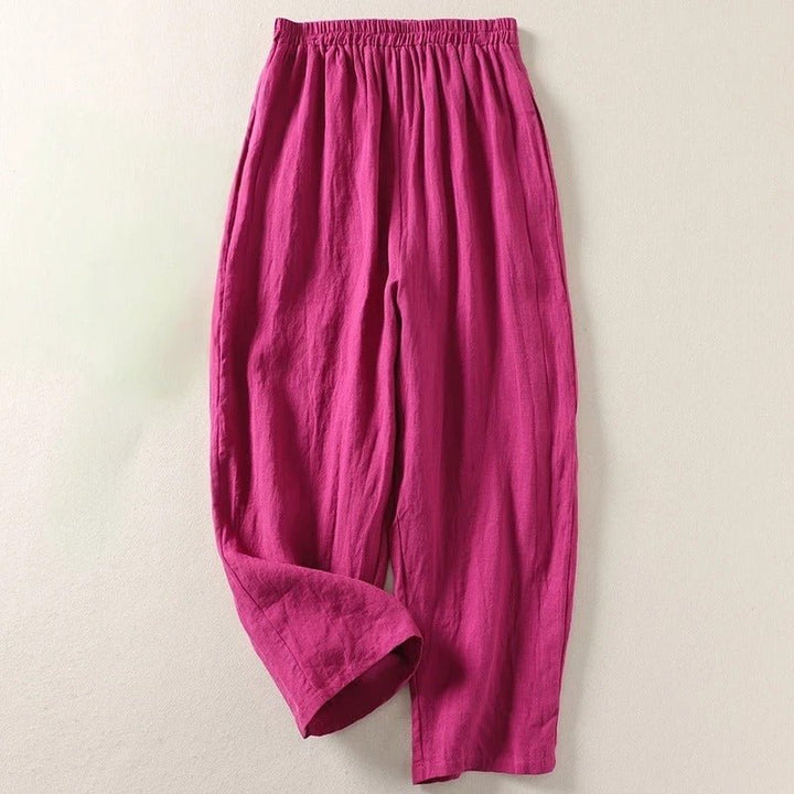 Women's High-Waisted Relaxed-Fit Linen Pants - Pink