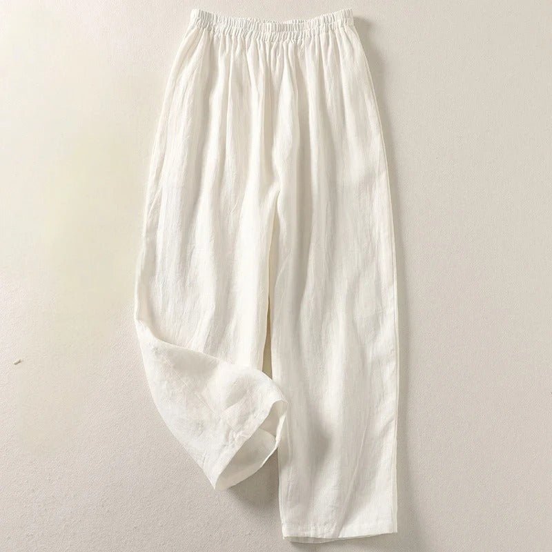 Women's High-Waisted Relaxed-Fit Linen Pants - White