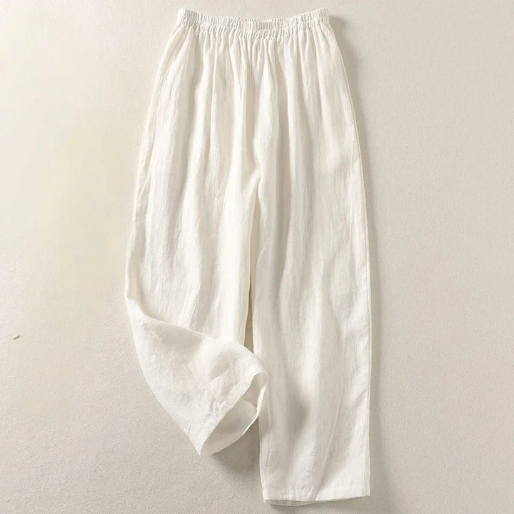 Women's High-Waisted Relaxed-Fit Linen Pants - White